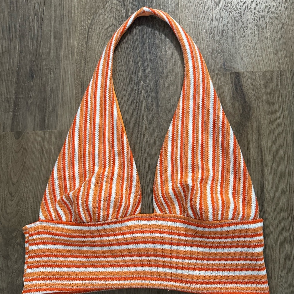 H&M Striped Orange and White Halter Top